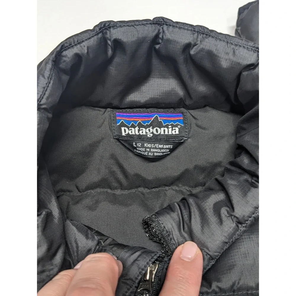 Patagonia Kids Down Sweater Jacket Black Size L 12 Recycled Puffer Full Zip